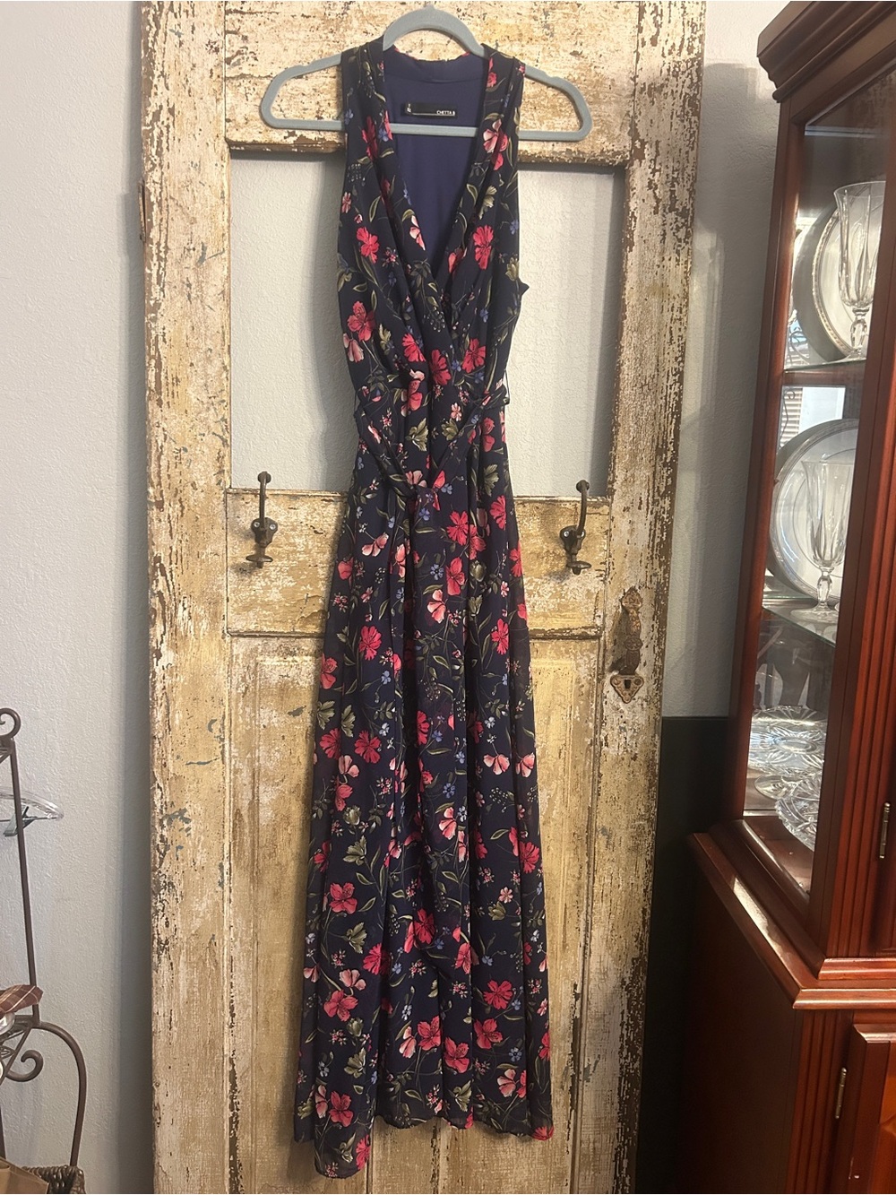 Chetta B Floral Maxi Dress - Navy with Pink Floral
